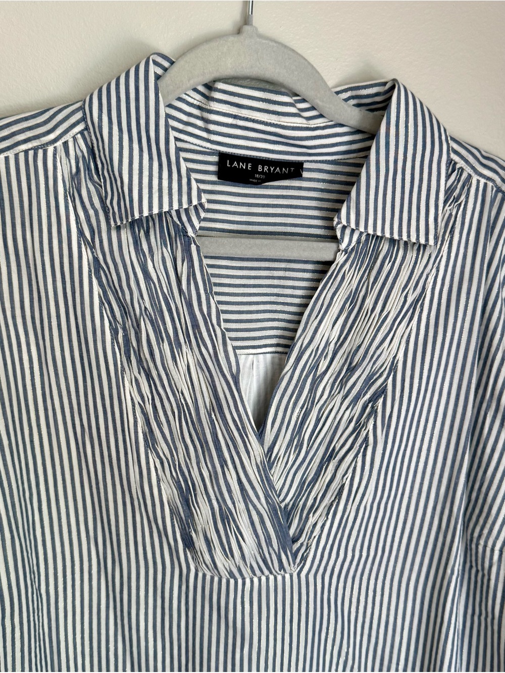 Lane Bryant Blue & White Striped Button-Down Style Shirt